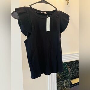 NWT Francesca's Collections Black Ruffle Sleeve Top